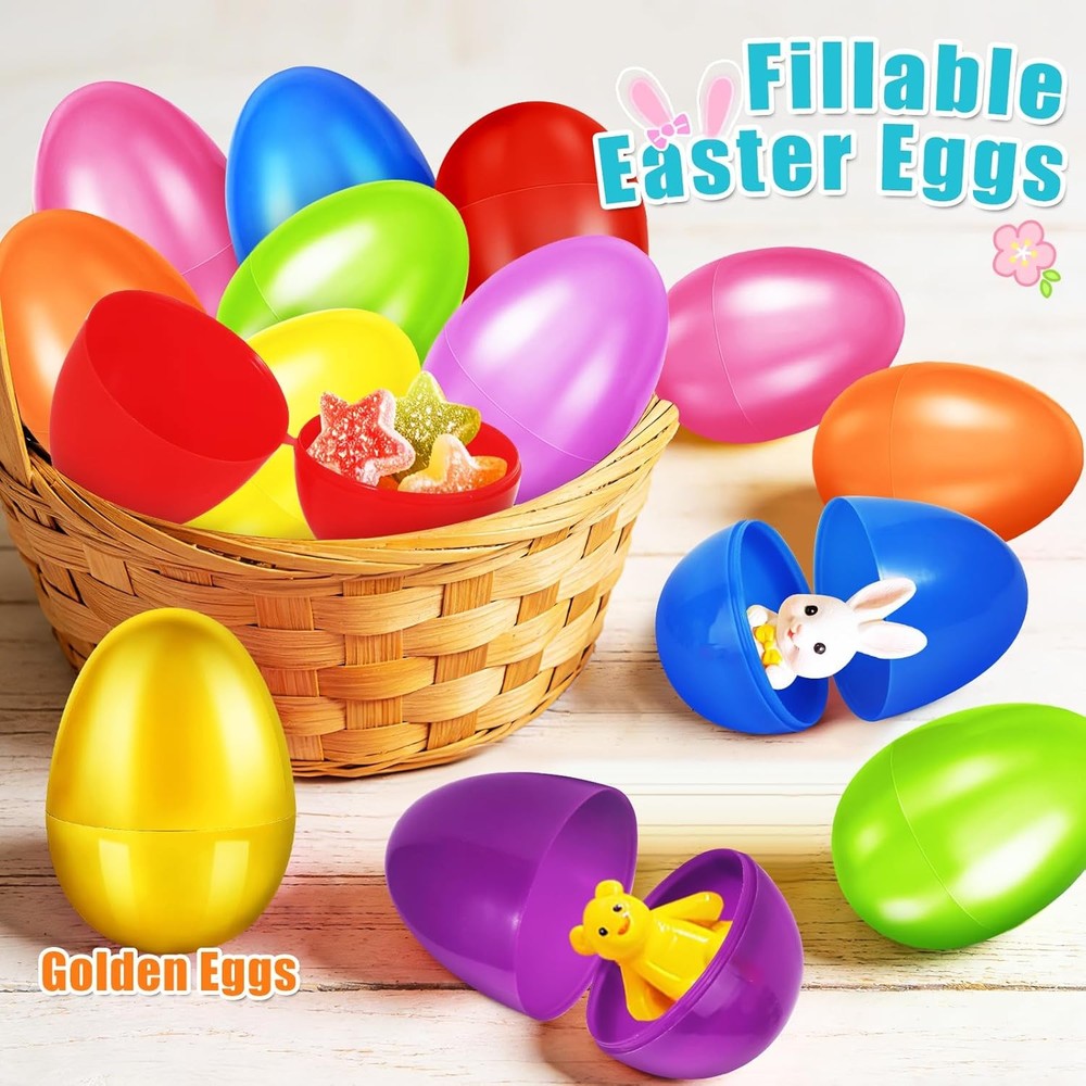61 Pcs Plastic Easter Eggs Bulk,2.3" 60 Colorful Empty Easter Eggs Fillable Plus