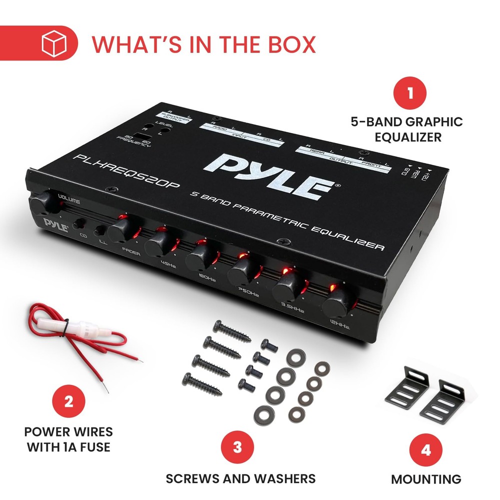 5 Band Parametric Equalizer Half Din Size RCA Inputs Pre Amp Output Red Green...