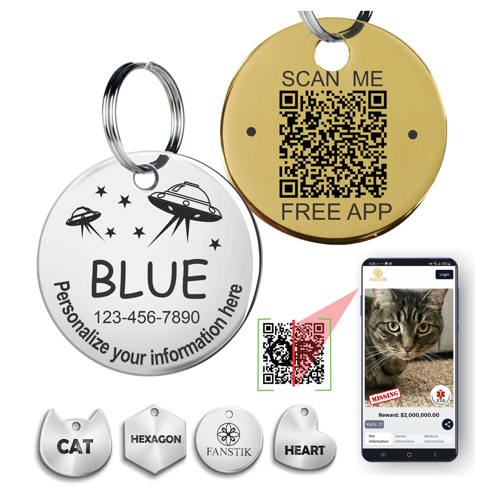 Personalized QR Code Pet Id Tag Made in USA - Custom Tag & Web App. Illustration