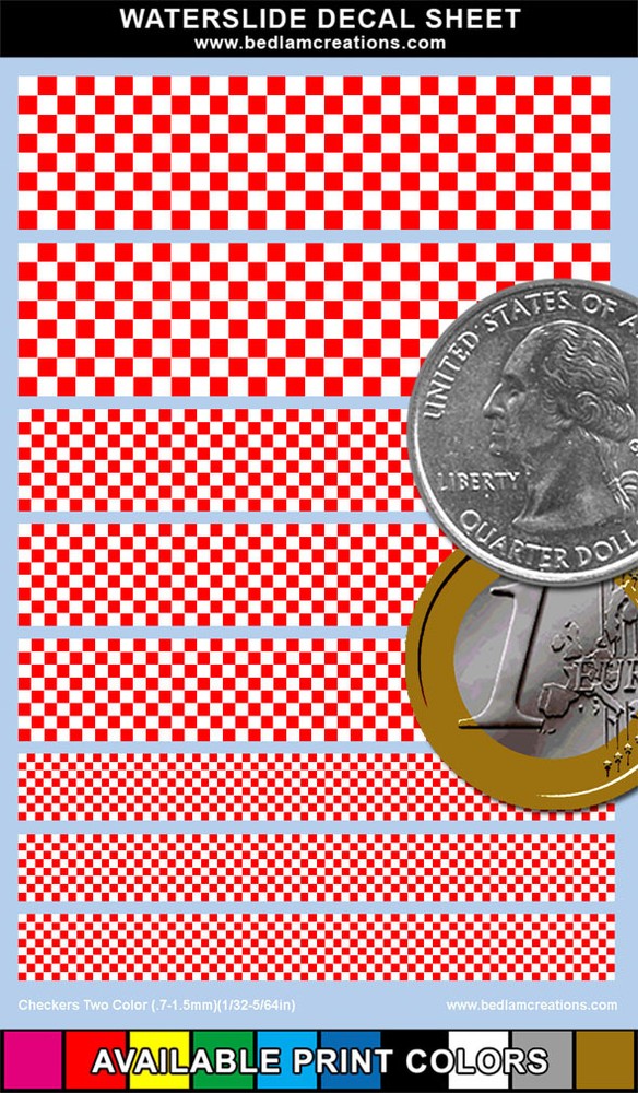 Waterslide Decals Miniature Checkers 2"x3" Sheet