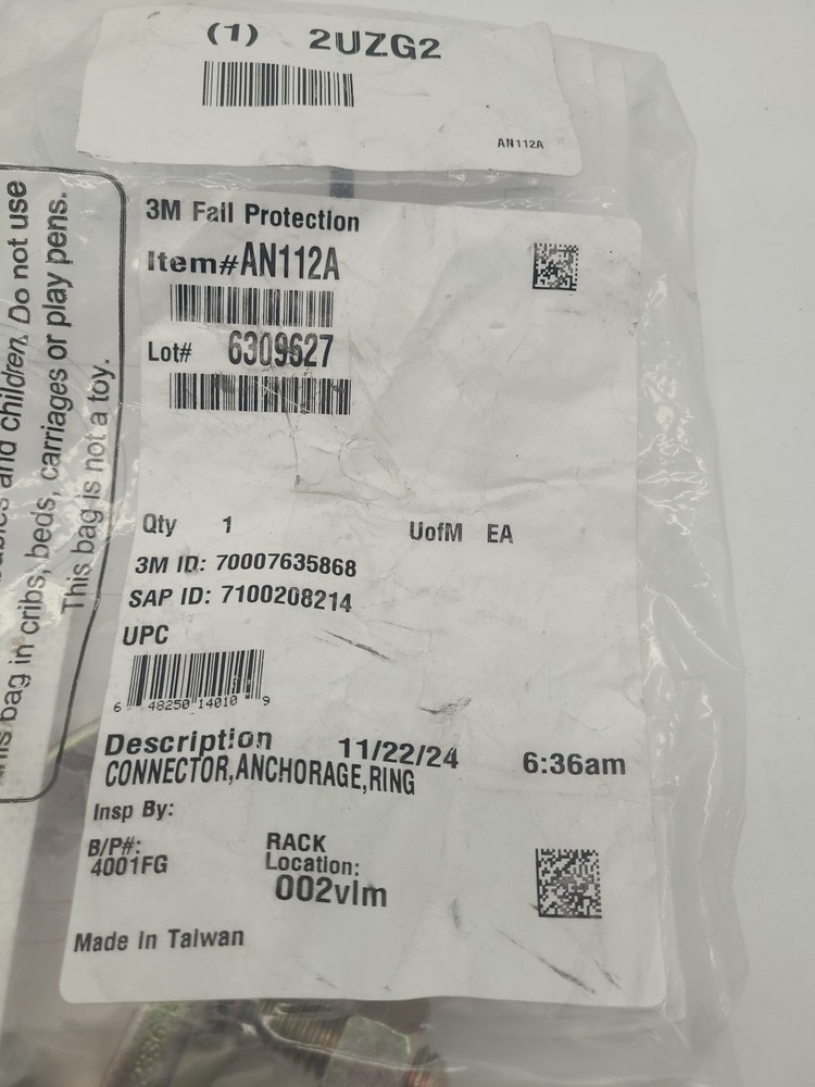 3M Fall Protection Protecta Eyebolt D-Ring Anchorage Connector, AN112A