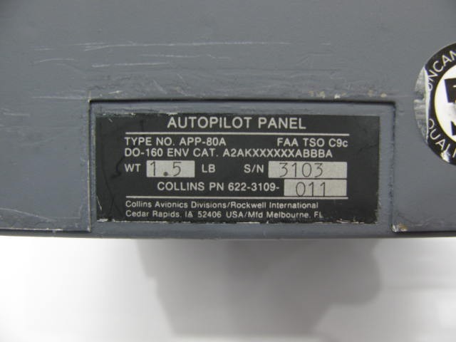 Collins APP-80A Autopilot Control Head Panel - PN: 622-3109-011