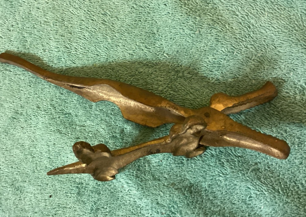 Vintage Solid Brass 9 3/4” Alligator/ Crockodile ? Nut Cracker.