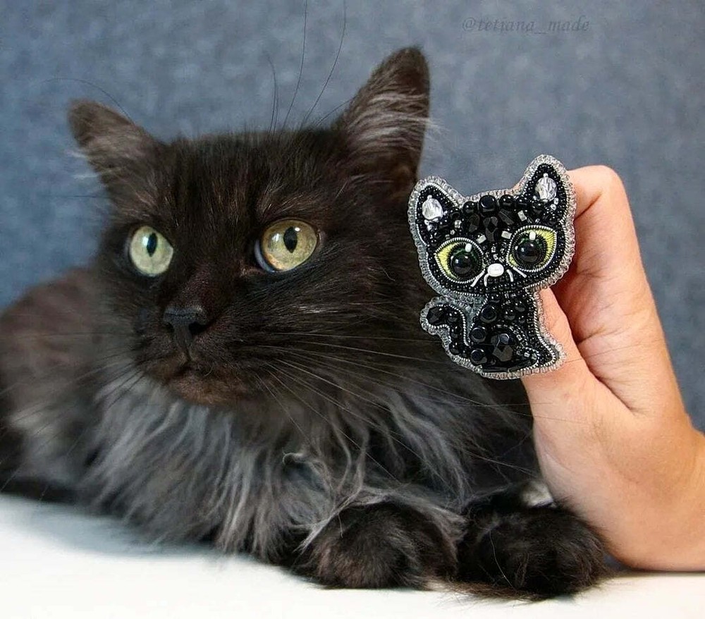 Crystal Art Beadwork kit for creating brooch BP-330C Black cat