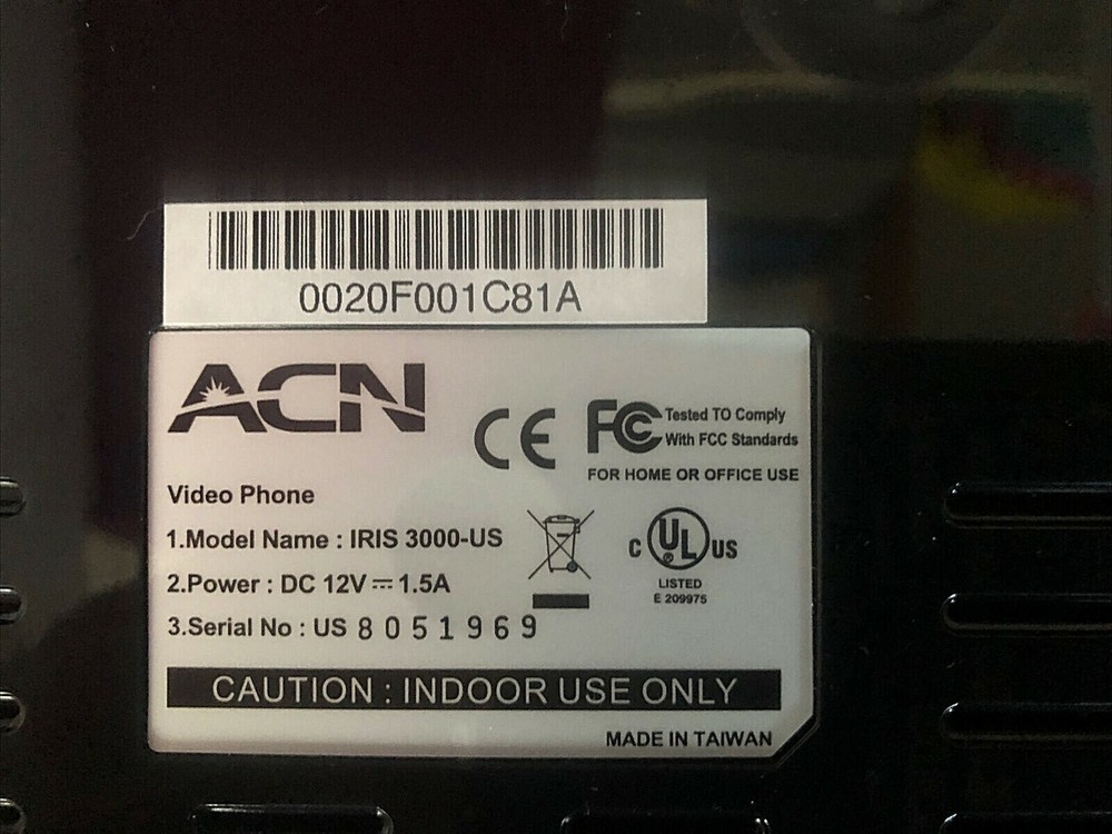 ACN Iris 3000 Videophone and Telephone No Instructions