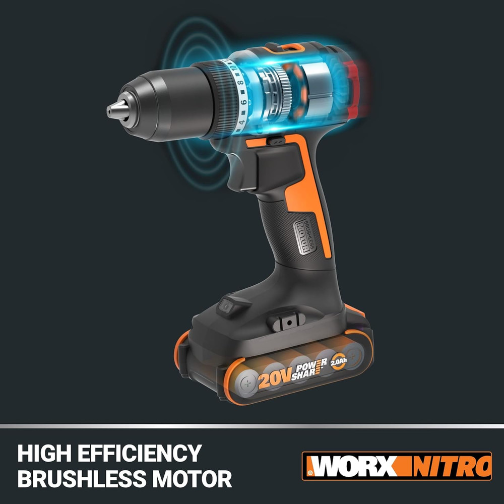 Nitro 20V Cordless 1/2" Drill Driver with Brushless Motor, Compact & Lightweight