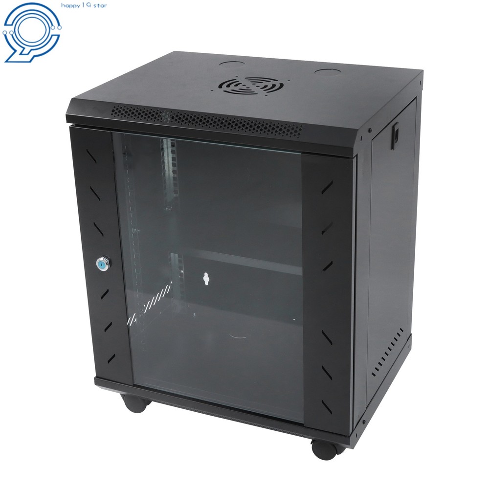 12U Enclosed Server Rack 15.5" Deep, Secure Lock Glass Front & Sides