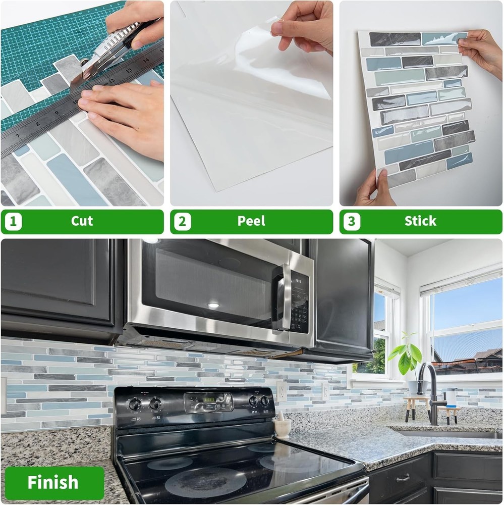 Self-Adhesive Kitchen Backsplash, Marble Look Decorative Tiles 10 Tiles