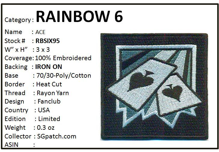RAINBOW SIX OPERATOR PATCH - ACE - RBSIX95