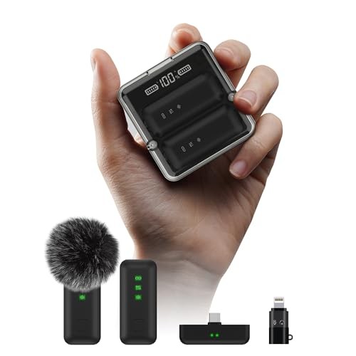 4Pcs Wireless Lavalier Microphone for iPhone with 2Pcs Charging Case, 1PC