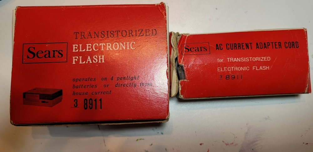 Vintage Sears Transistorized Electronic Flash, Orig Boxes. Incl Cable Untested