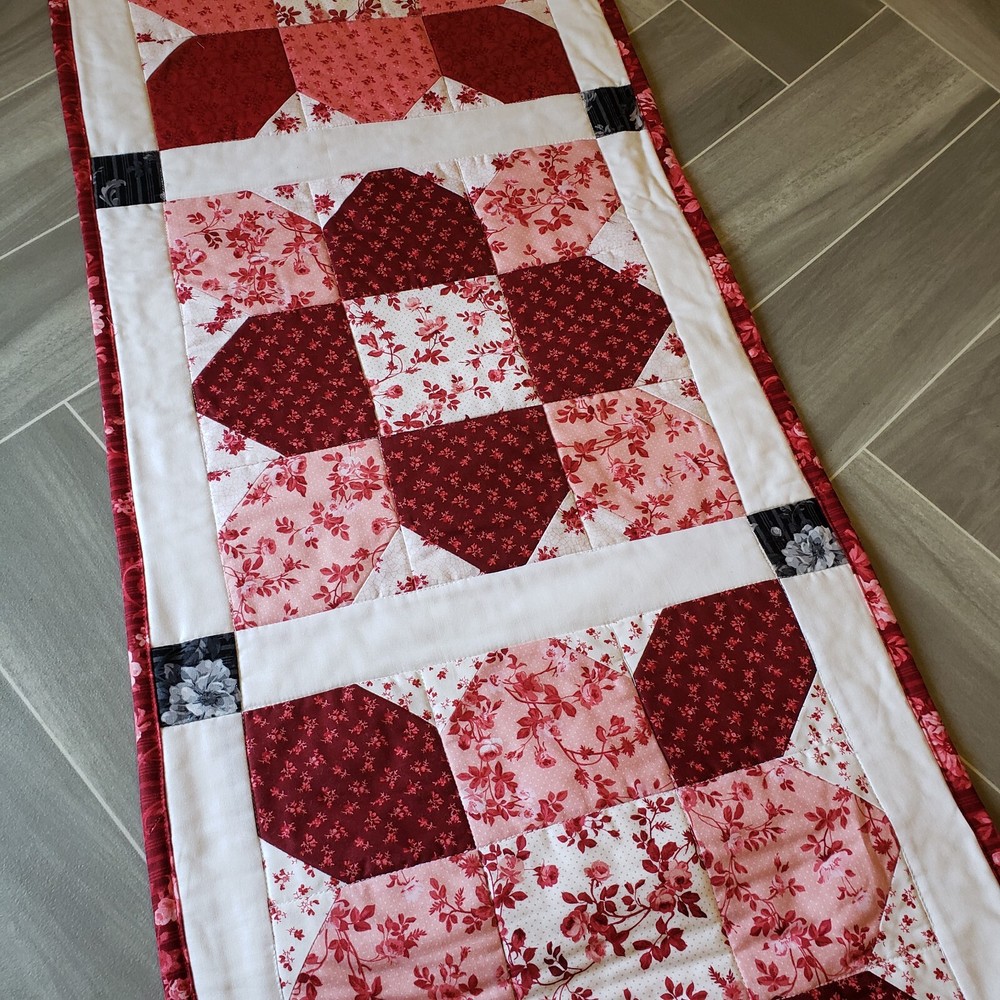 Quilted Table Runner Red White By Gloria