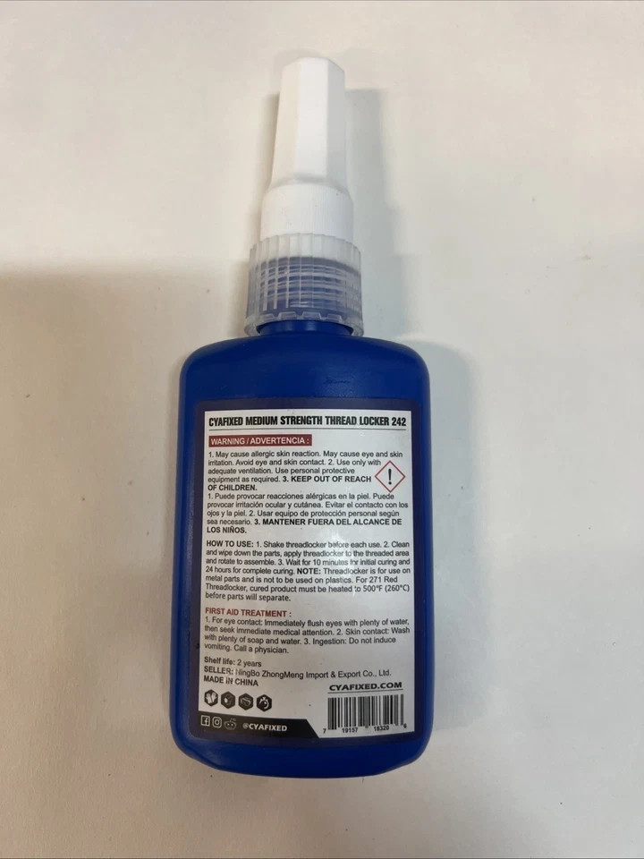 242 Blue medium strength thread locker 1.69 fl oz