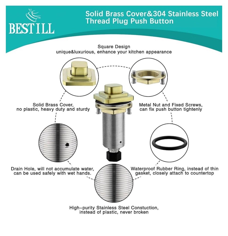 Garbage disposal air switch button - Brushed Gold