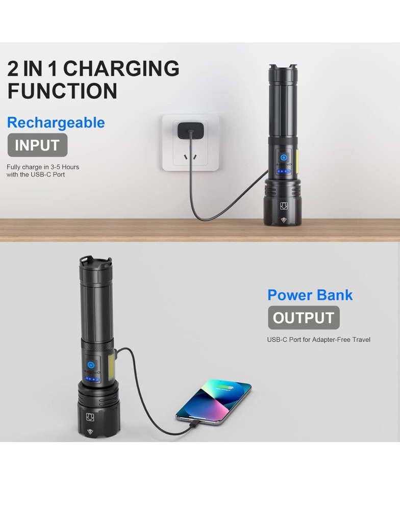 Strong Light Flashlight USB Charging Multi-Function Super Bright Outdoor Hiking