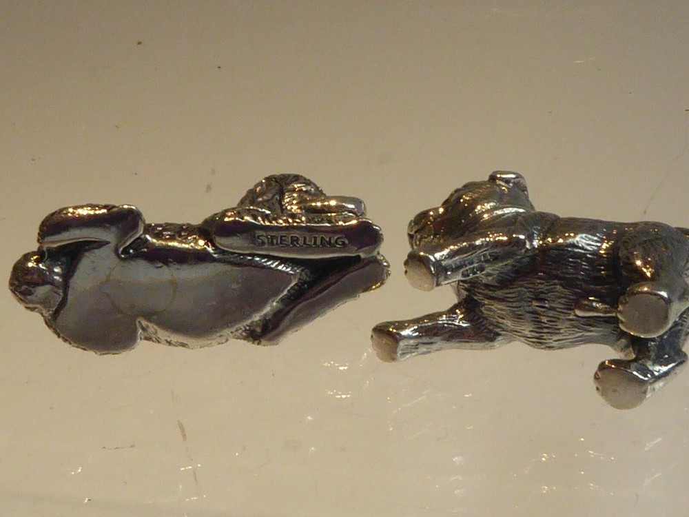 PAIR SOLID SILVER MINIATURE DOGS