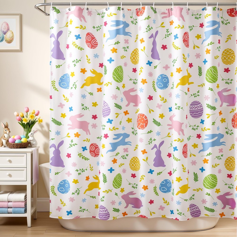 MelonBoat Easter Shower Curtain Set: Cute Bathroom Multi Color
