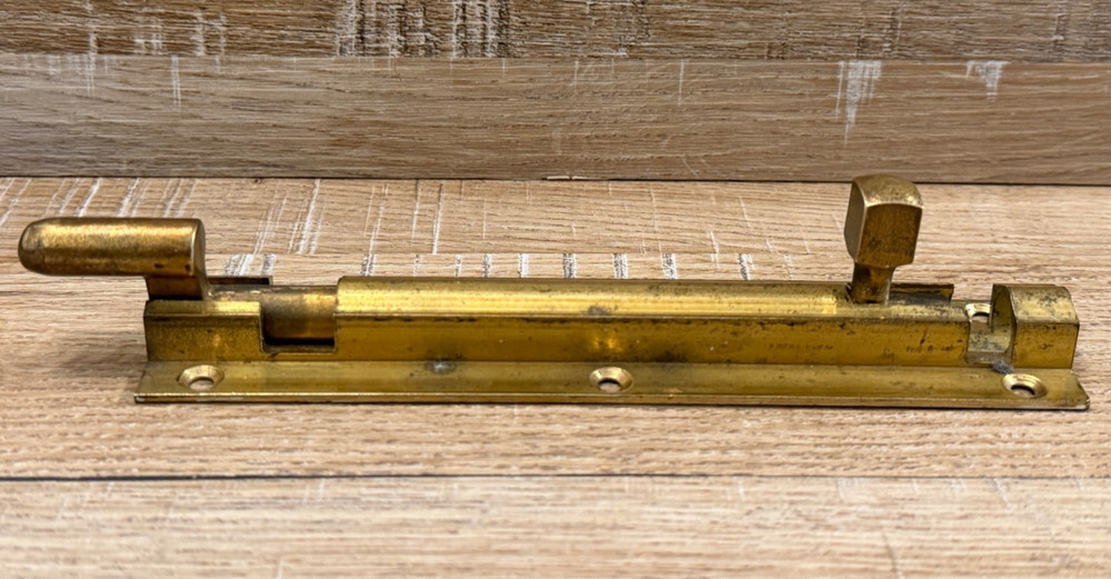 VINTAGE SOLID BRASS 6" SLIDE BOLT DOOR BOLT