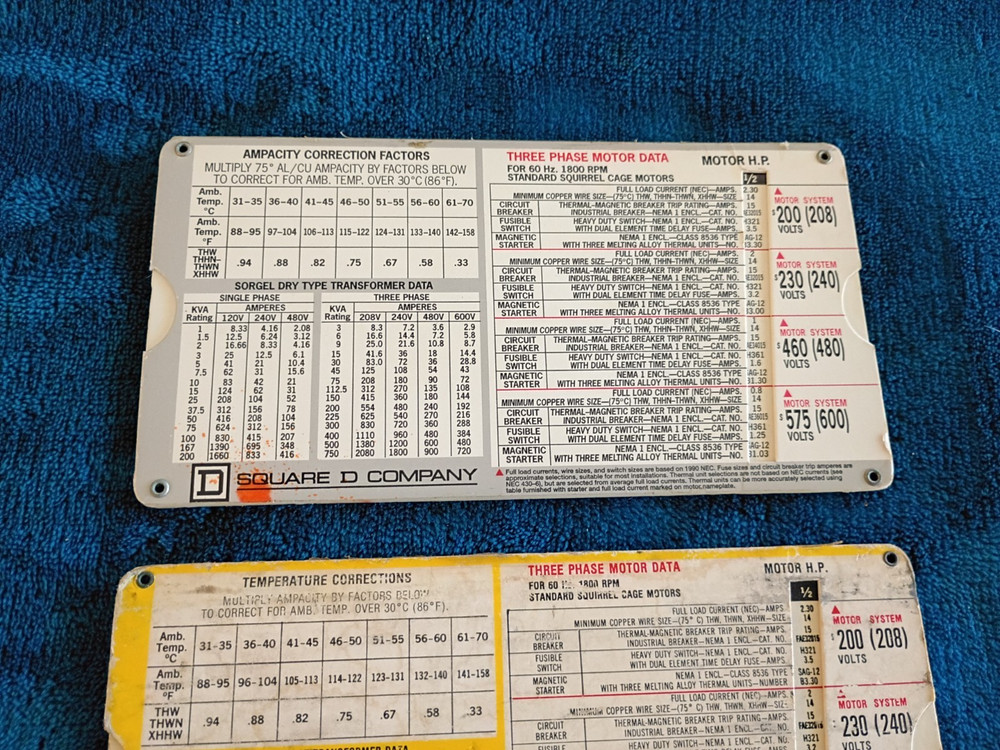 2- Vintage Square D Motor Data Calculators 1987 and 1990.