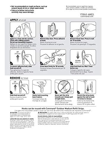 Command Outdoor Terrace Hooks, 2 Hooks and 4 Strips, Medium, Black