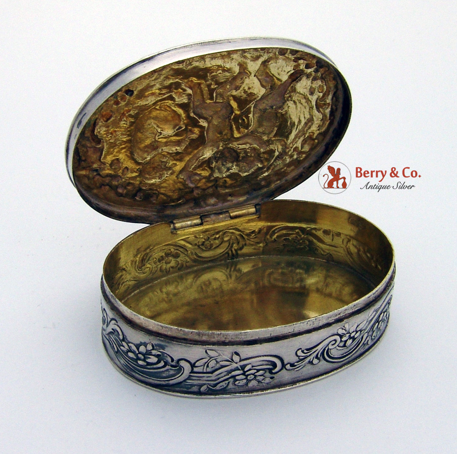 Figural Dancing Cherub Pill Box Oval Large 800 Silver 1900