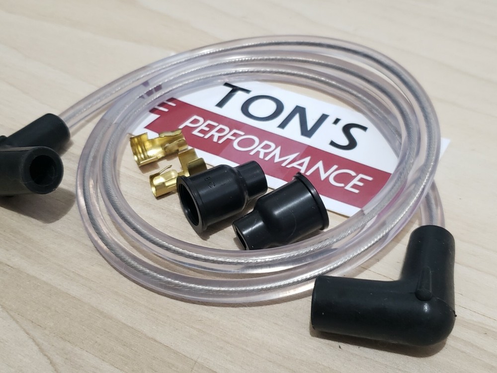 40" VINTAGE UNIVERSAL CLEAR SILICONE SPARK PLUG WIRE 7MM KIT COPPER CORE