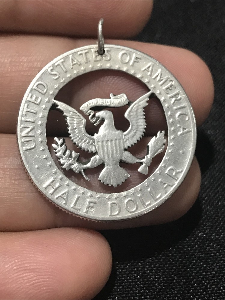 1964 USA Eagle half dollar Open Cut pendant