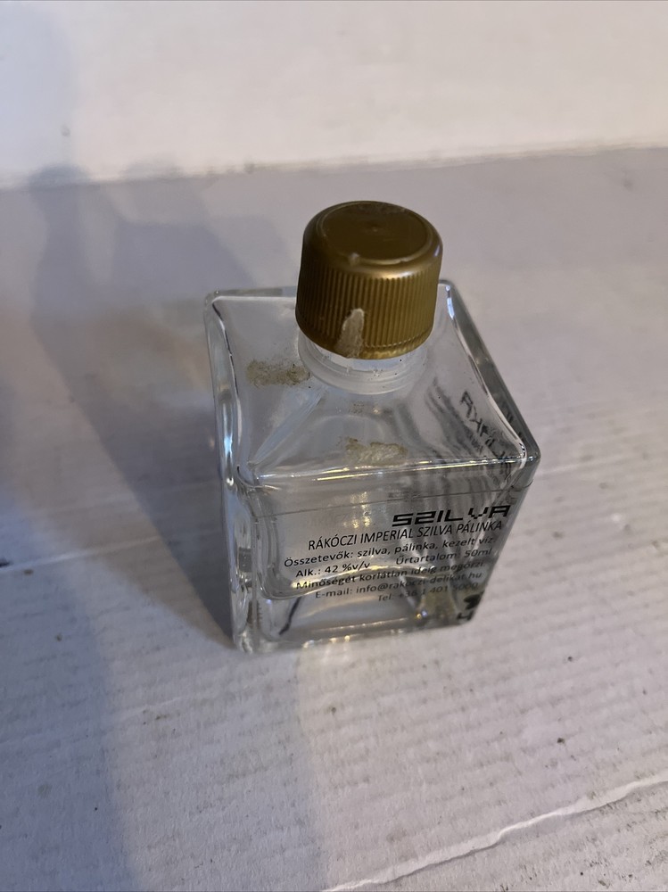 Unusual Small Squared EMPTY Glass Palinka Liquor bottle