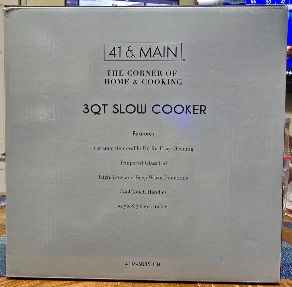 41 and & Main Slow Cooker 3 Three QT Quart