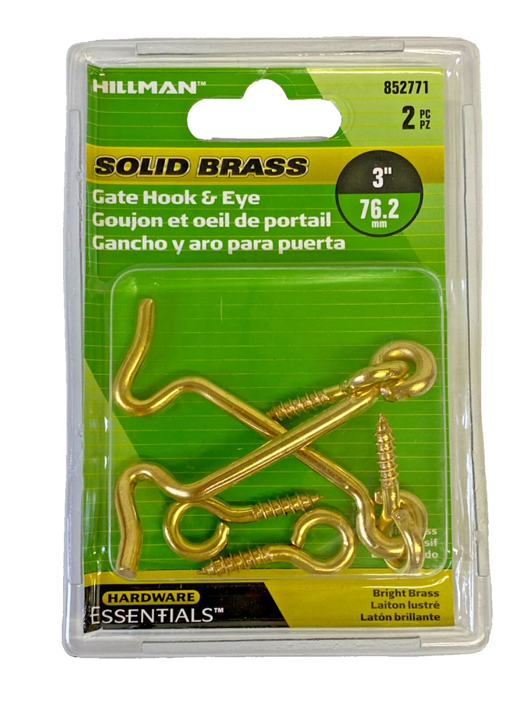 Hillman Hardware Essentials Gate Hook & Eye Solid Brass 3" Bright Brass 852771