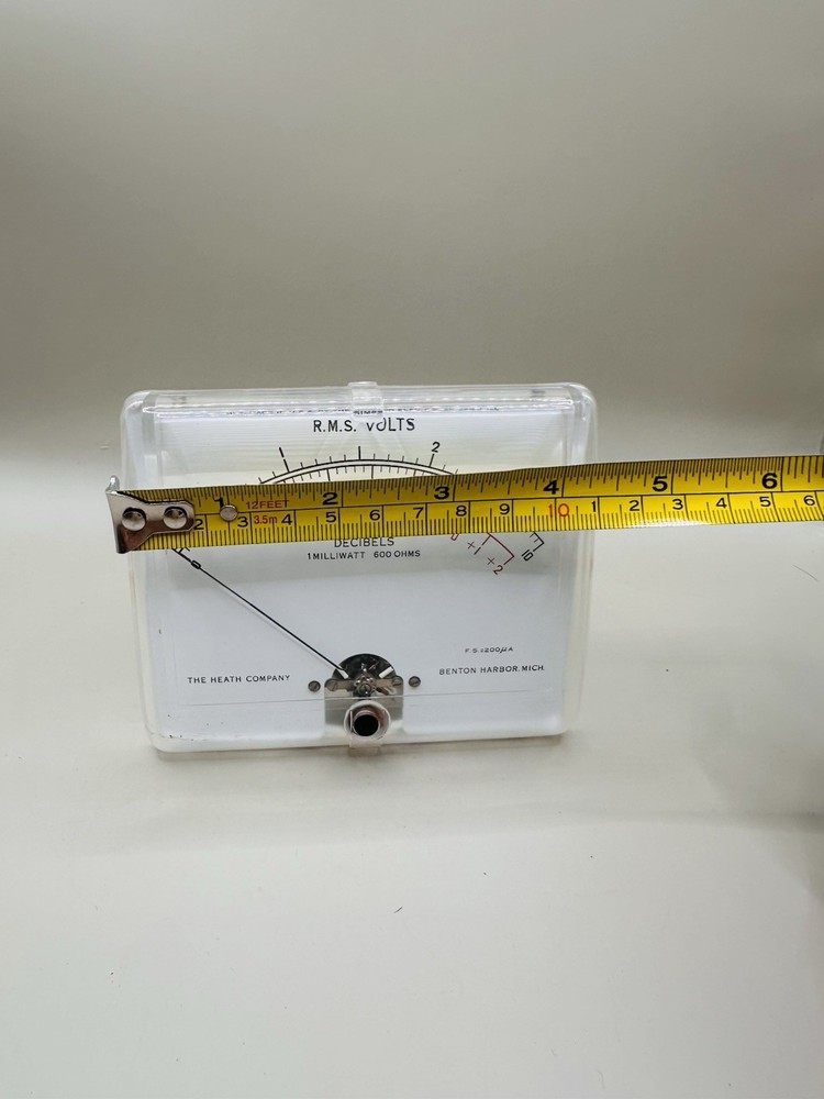 NOS Heathkit Simpson 4.5" Rectangular Panel Meter RMS Volts DB 200uA 1329 W/ Box