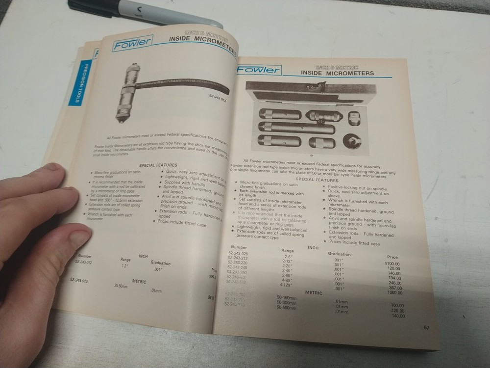 Fowler Shop Tools Measuring Instruments Catalog 1582 Micrometer Vice 1982 PB
