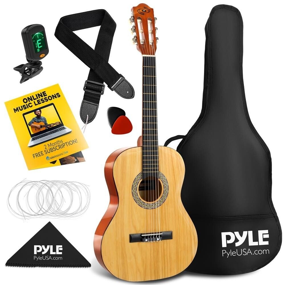 Pyle 36'' 6-String Classical Guitar - Guitar & Accessory Kit (Nature Color)
