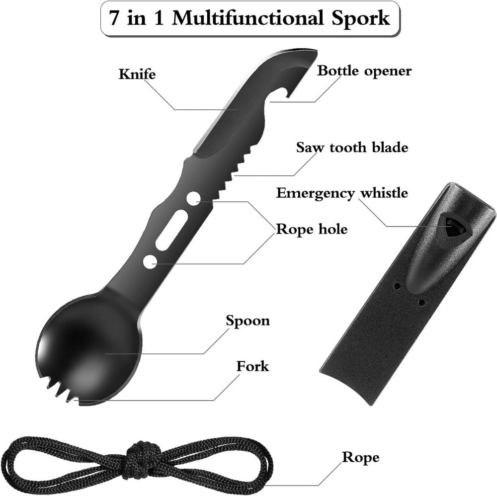 2 Pack Stainless Steel Spork and Knife Multi Function Camping Survival Flatware