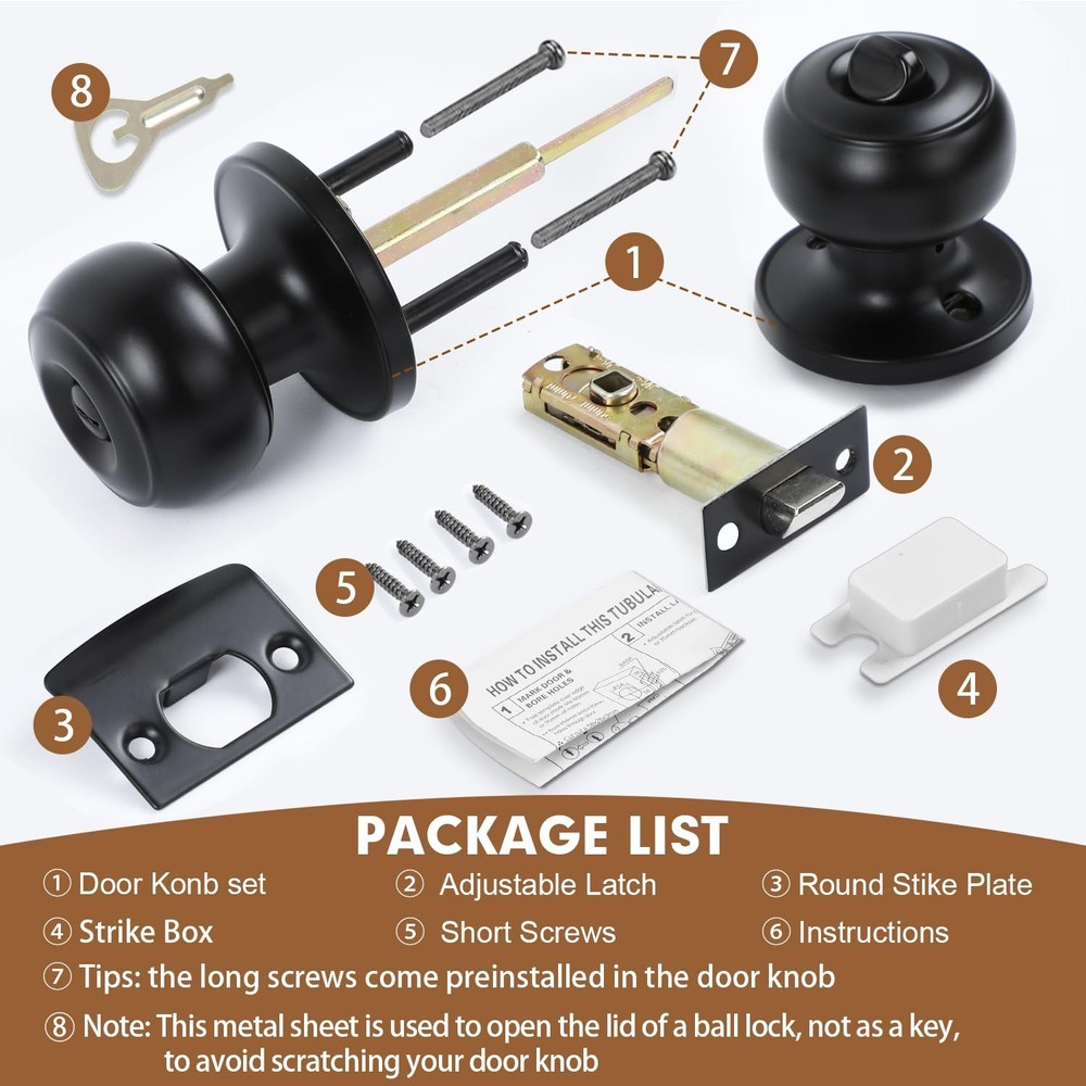 RAZCC Privacy Door Knobs, 10 Pack Matte Black Knobs with 10 Pack,