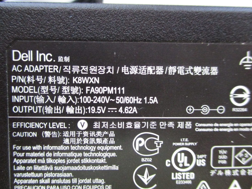 Dell AC/DC Adapter Model FA90PM111 with Output 19.5V 4.62A