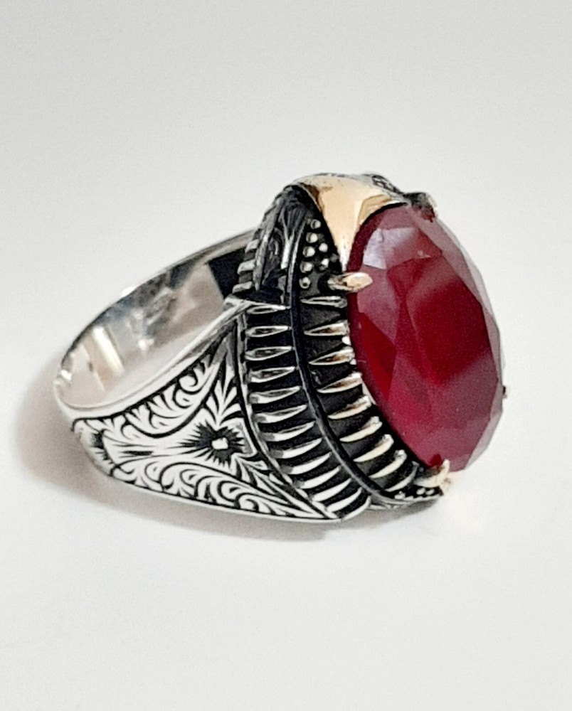 Men 925 Silver Ring Solitaire Ruby Spinel Ring Man Sterling $