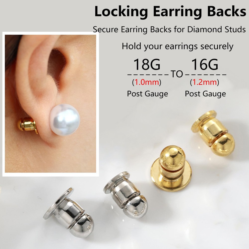 Locking Earring Backs for Studs Secure Earrings Back (Gold)