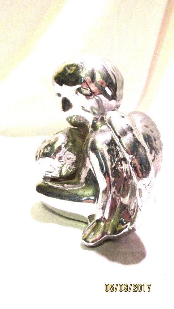 Christmas Angel Cherubs Shelf Figurines Silver Chrome