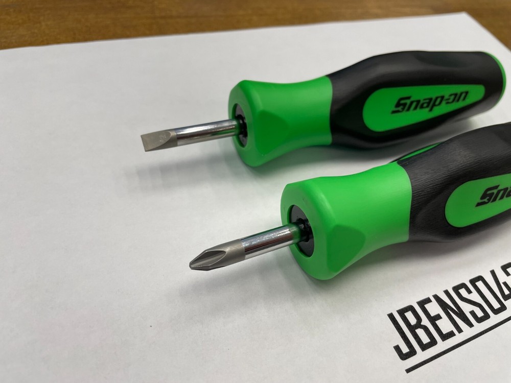 Snap-on Tools NEW GREEN 2pc Soft Grip Instinct Handle Stubby Screwdriver Set