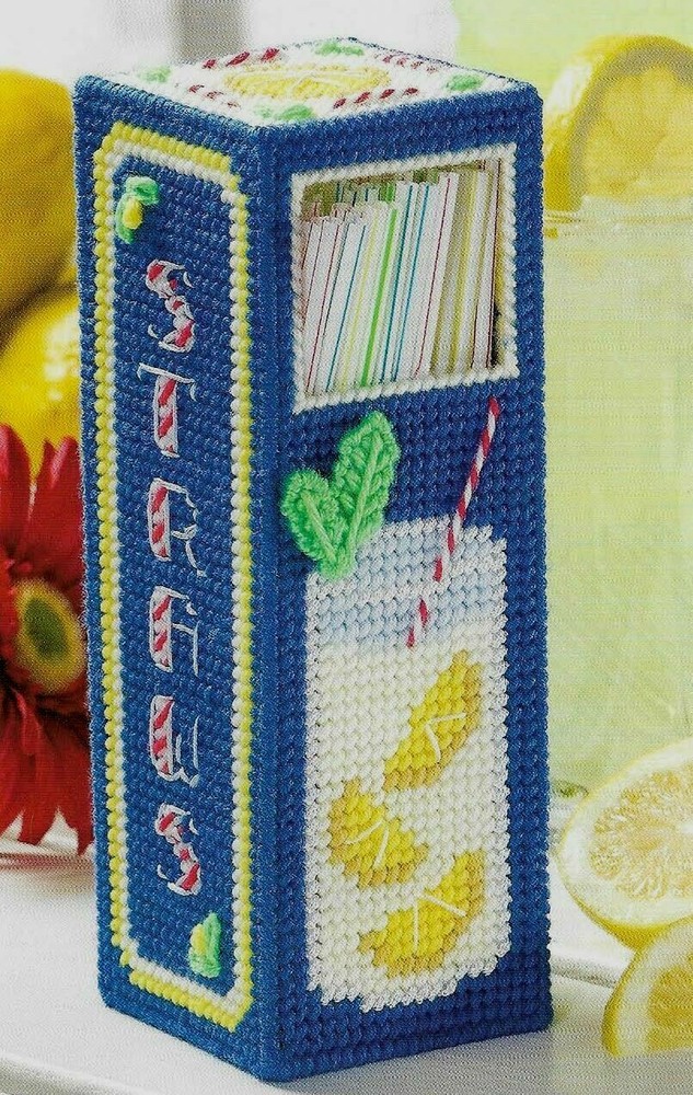 LEMONADE STRAW KEEPER HOLDER HOME DECOR PLASTIC CANVAS PATTERN INSTRUCTIONS