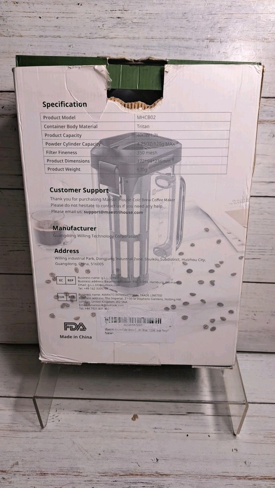 Compact Cold Brew Coffee Maker, 40oz Iced Tea and Coffee Maker Brewer Missing