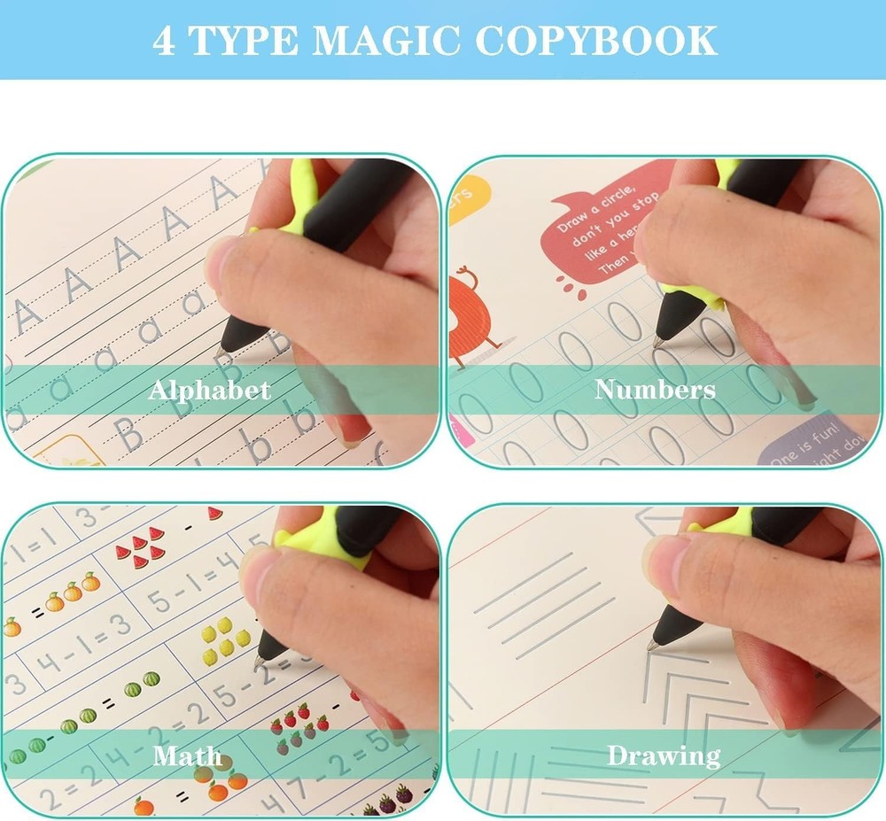 AALGO 4 Pc Magic Grooved Writing Practice for Kids - white