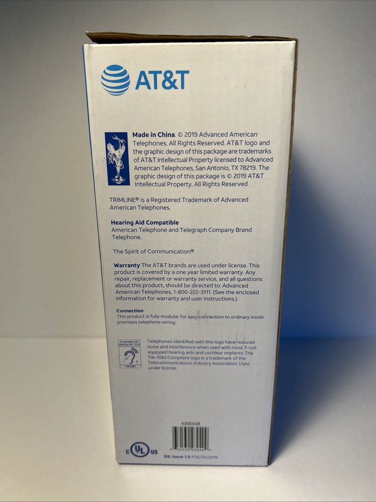 AT&T 210 Basic Trimline Corded Phone, No AC Power Required Wall-Mountable Black