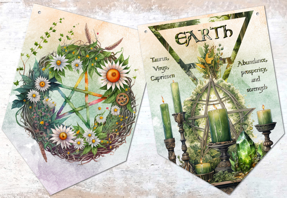 Pagan Wiccan Elements Bunting Decoration - Earth, Air, Water & Fire