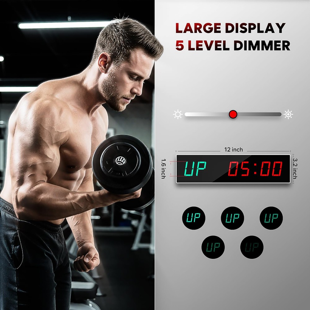 Dienmern Large Digital Gym Timer – Remote Control Clock Wall with 9 White