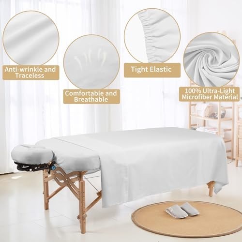 Premium Microfiber Massage Table Sheets Set - 3 Piece Cover, Fitted Sheet & Face