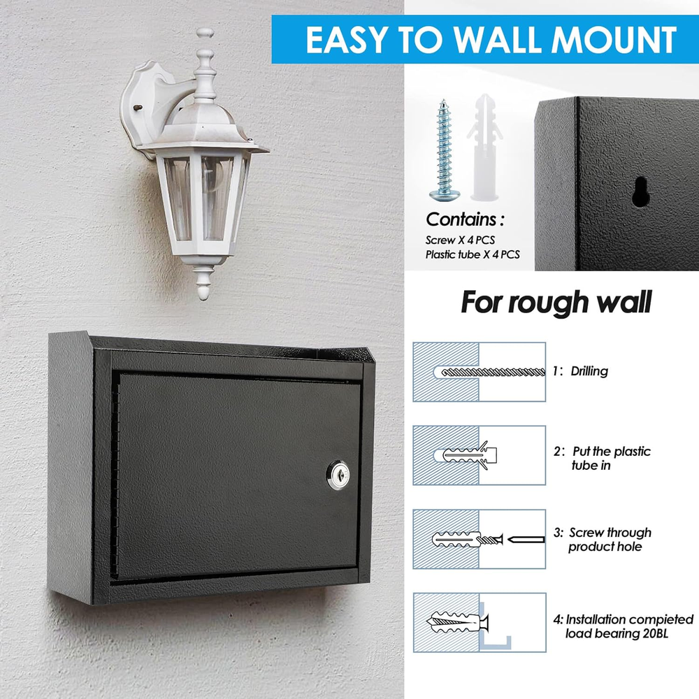 Metal Suggestion Box with Lock, Seure Locked Mail Box,Wall Mounted Mailbox Drop