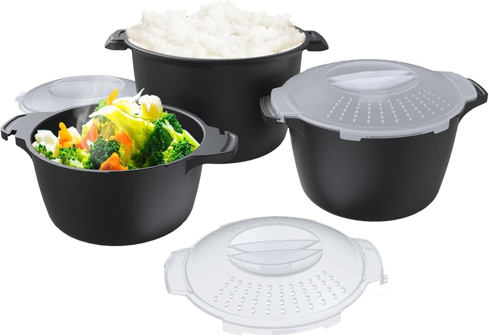 Professional 3-piece microwave cookware set, dishwasher safe, nestable storage