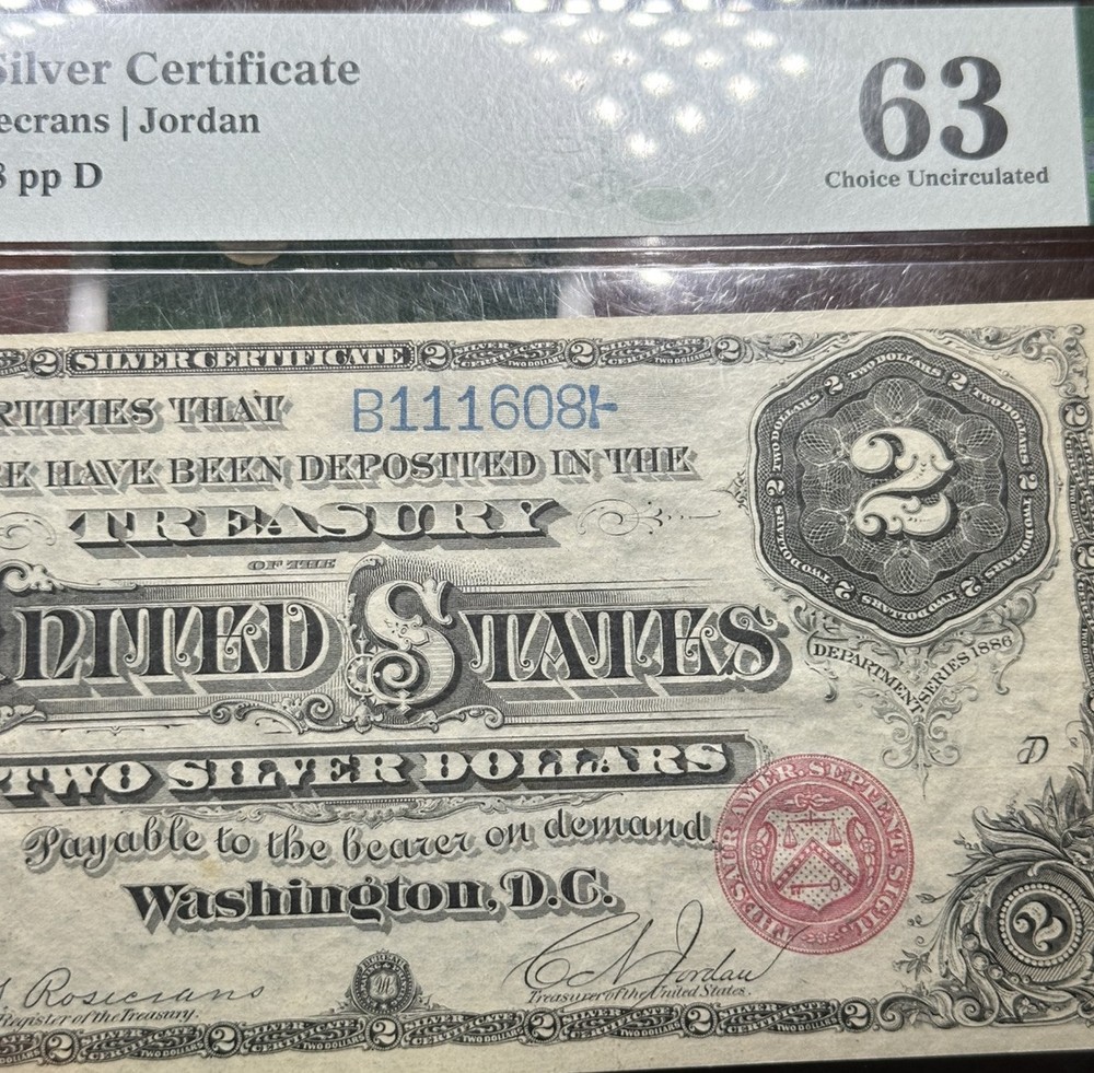 Pmg 1886 Silver Certiicate Ms 63 $2